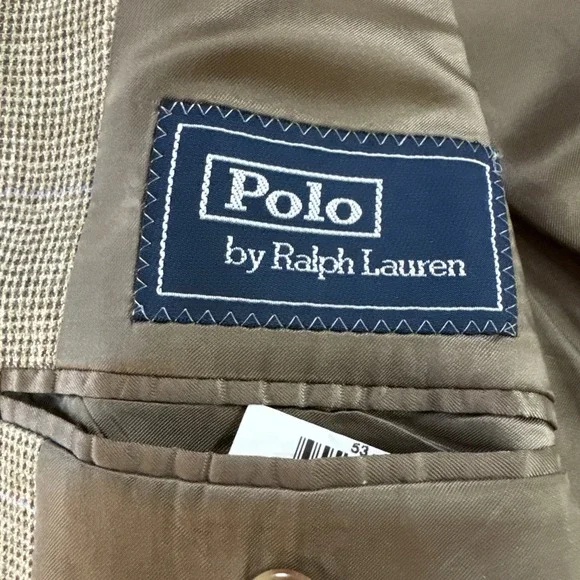 VTG Polo Ralph Lauren Jacket Blazer 42L Italy Made Silk Flax Wool Sport Coat